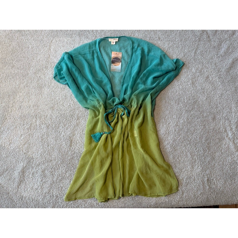 NWT Beaches & Boho Caftan Swim Cover Up Teal And Green Women's Size S/M